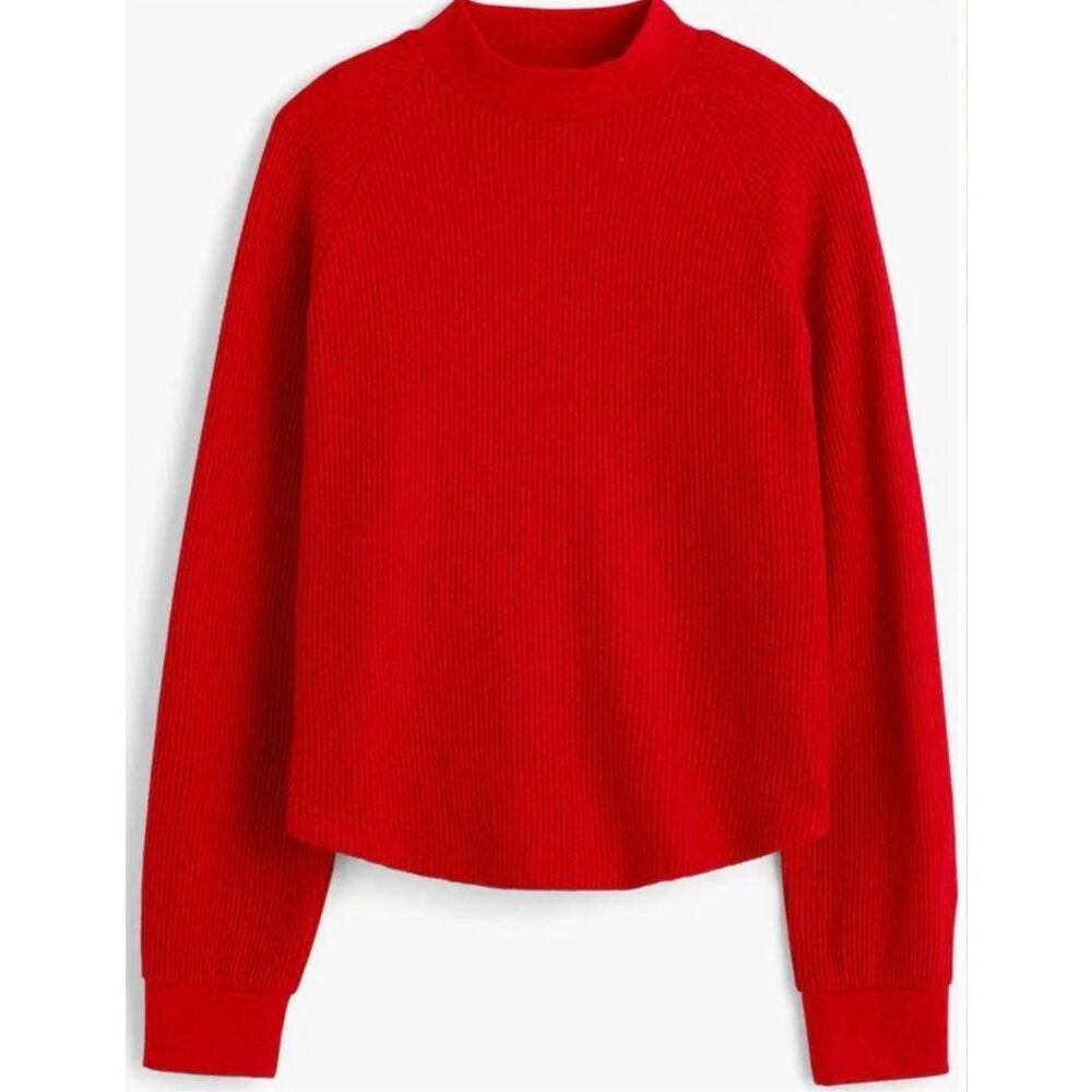 Madewell Crewneck Top Shirt long Sleeve Waffle Knit Red Medium
